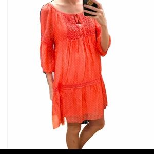 BELLAMBRA XS Boho Coral Dotted Silk Lined Boho Dress